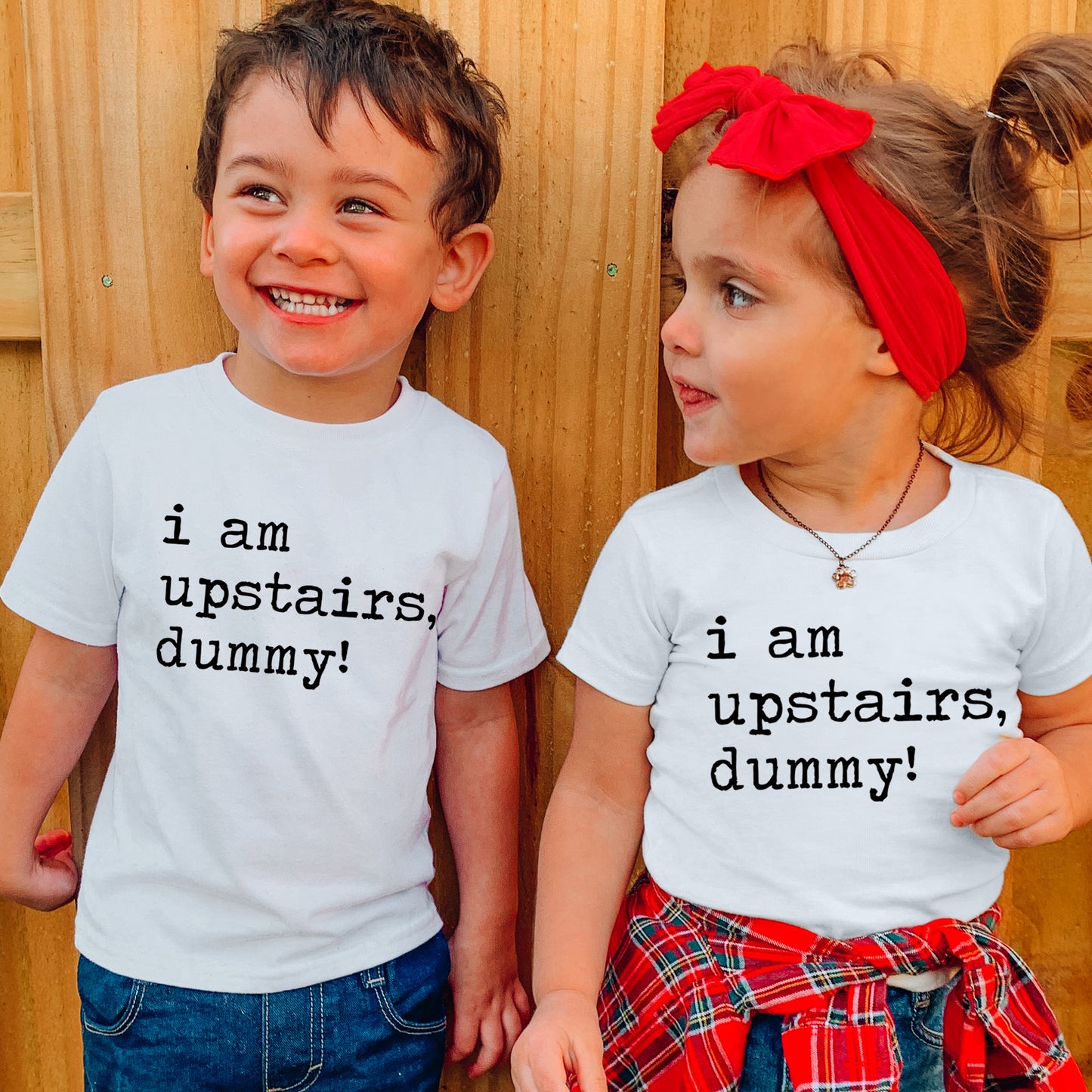 I Am Upstairs Dummy - Short Sleeve Kids Shirt