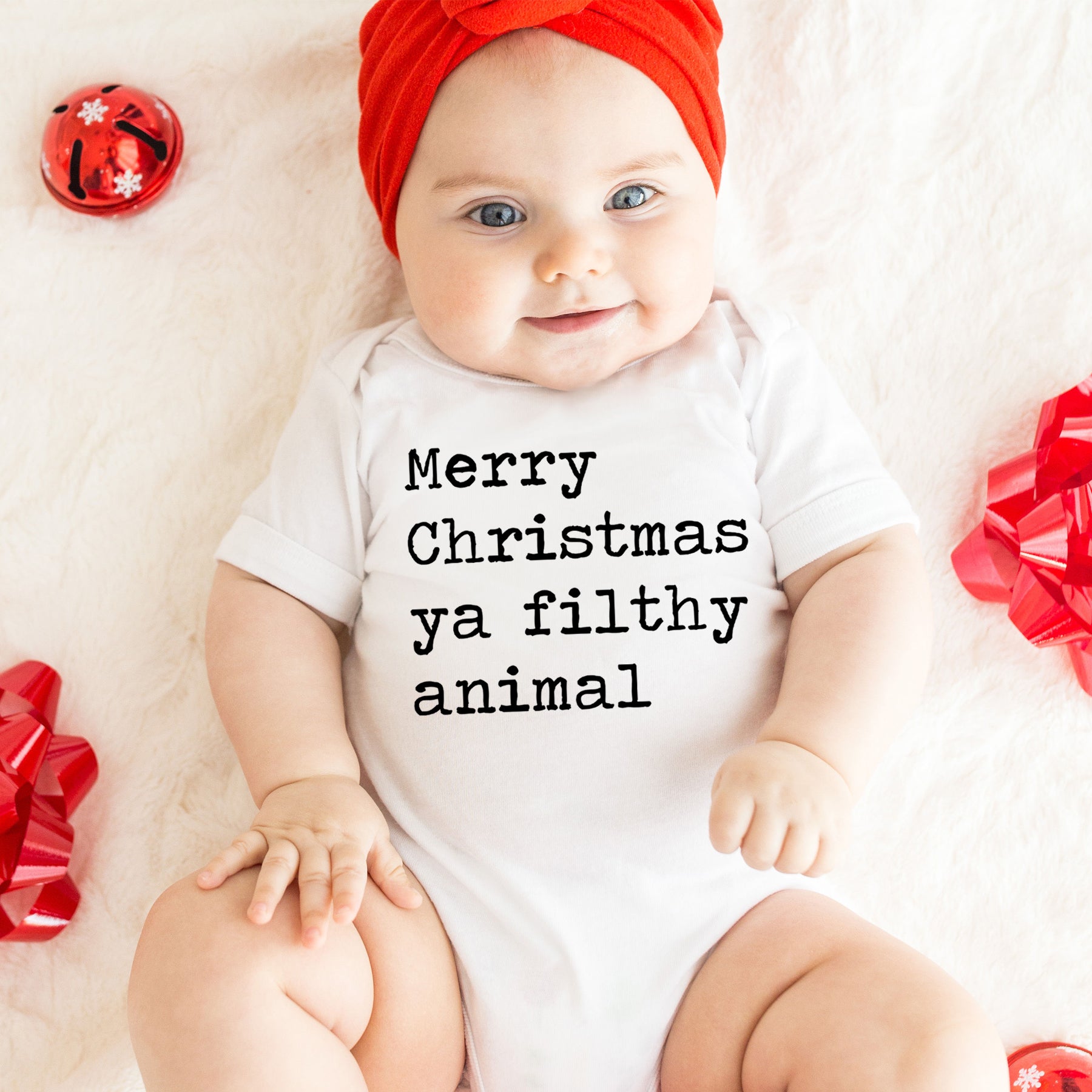 Merry christmas ya filthy animal onesie hot sale