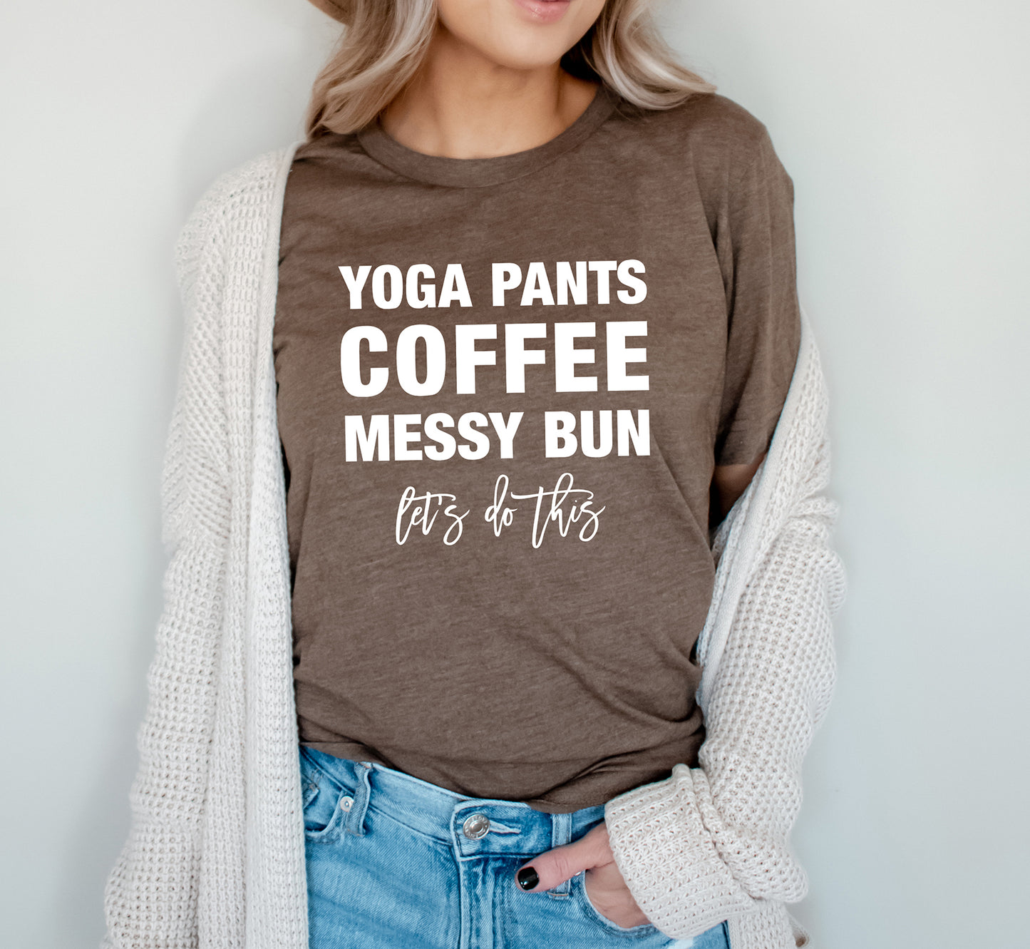 Yoga Pants Coffee Messy Bun T-Shirt