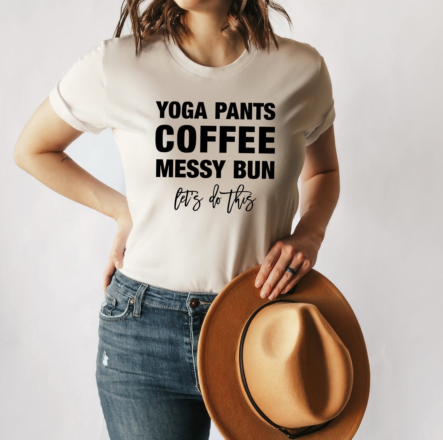 Yoga Pants Coffee Messy Bun T-Shirt