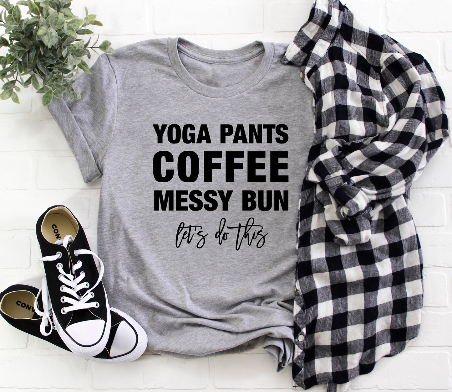 Yoga Pants Coffee Messy Bun T-Shirt