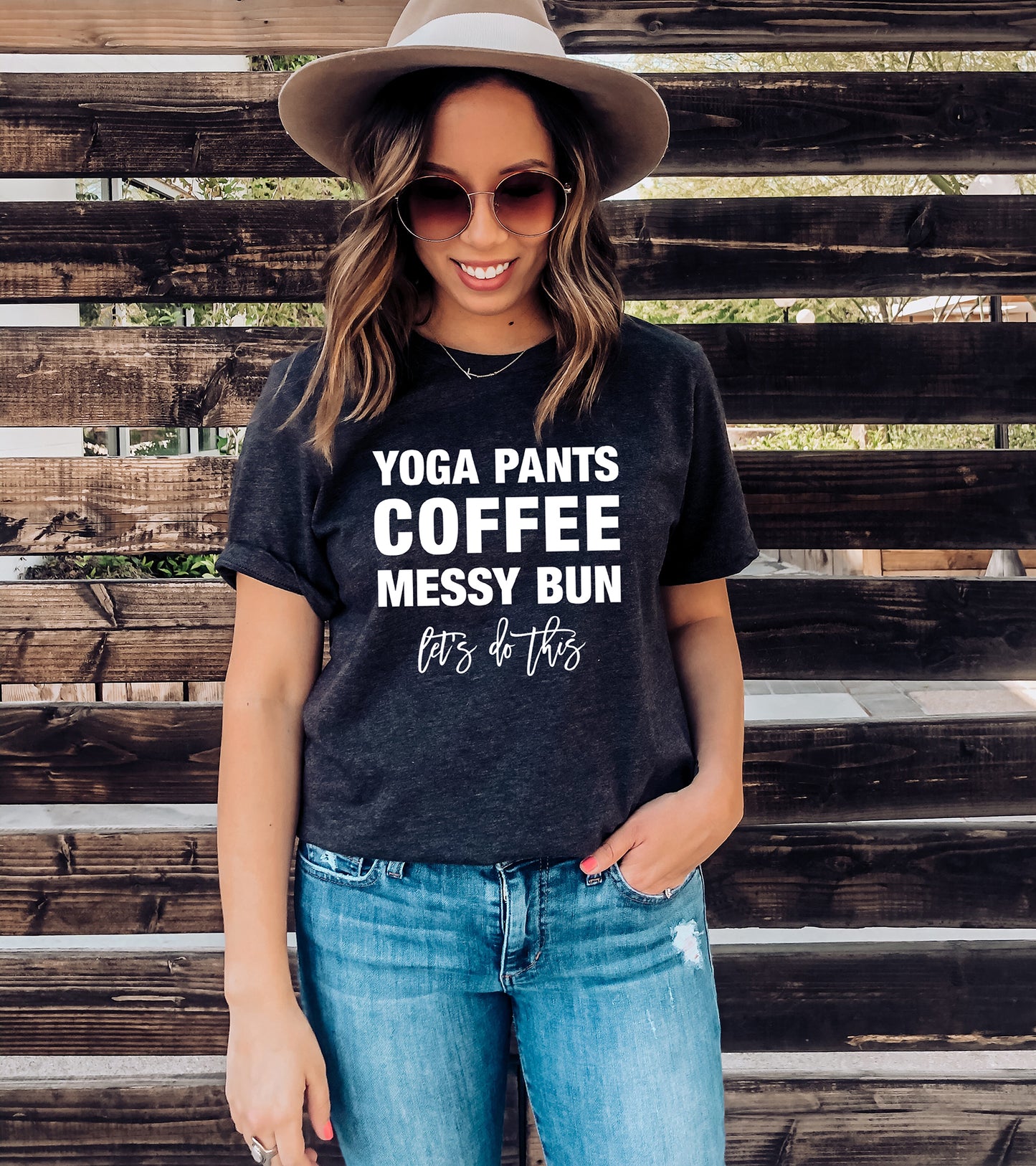 Yoga Pants Coffee Messy Bun T-Shirt