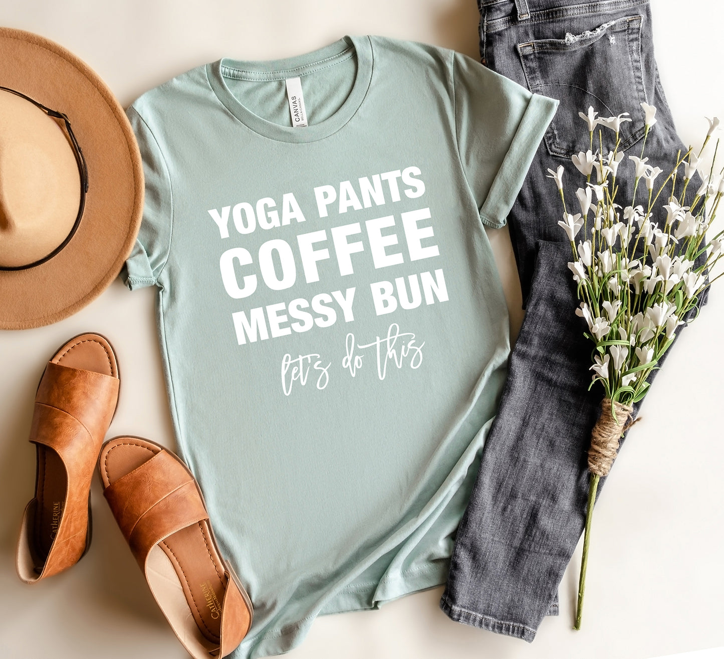 Yoga Pants Coffee Messy Bun T-Shirt