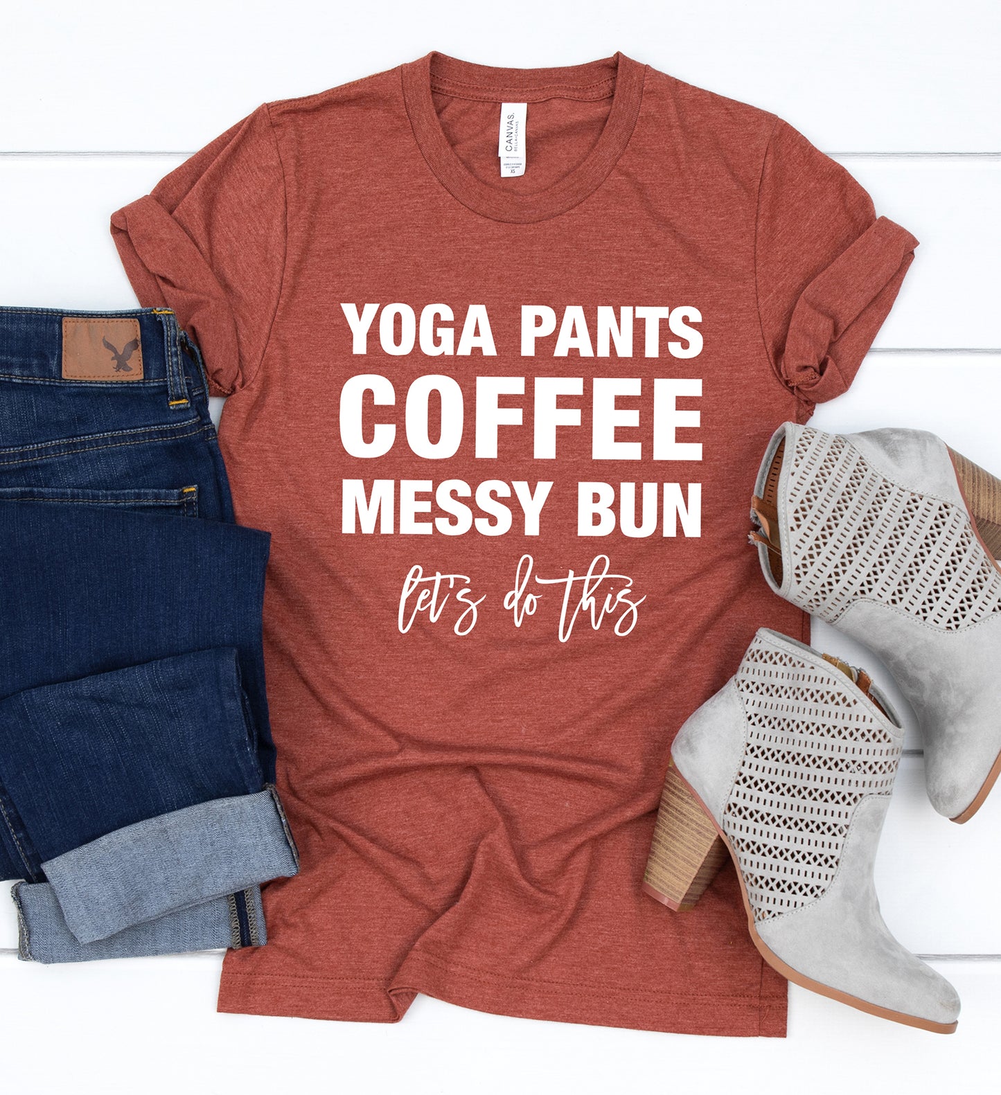 Yoga Pants Coffee Messy Bun T-Shirt